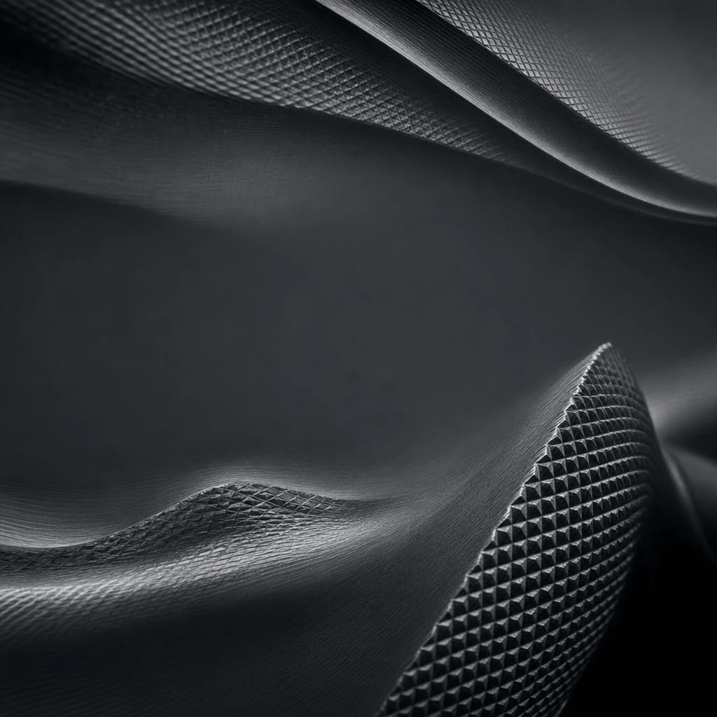 Stylized scene featuring the textured grip pattern of a polished fountain pen barrel, rendered in charcoal gray #41454A