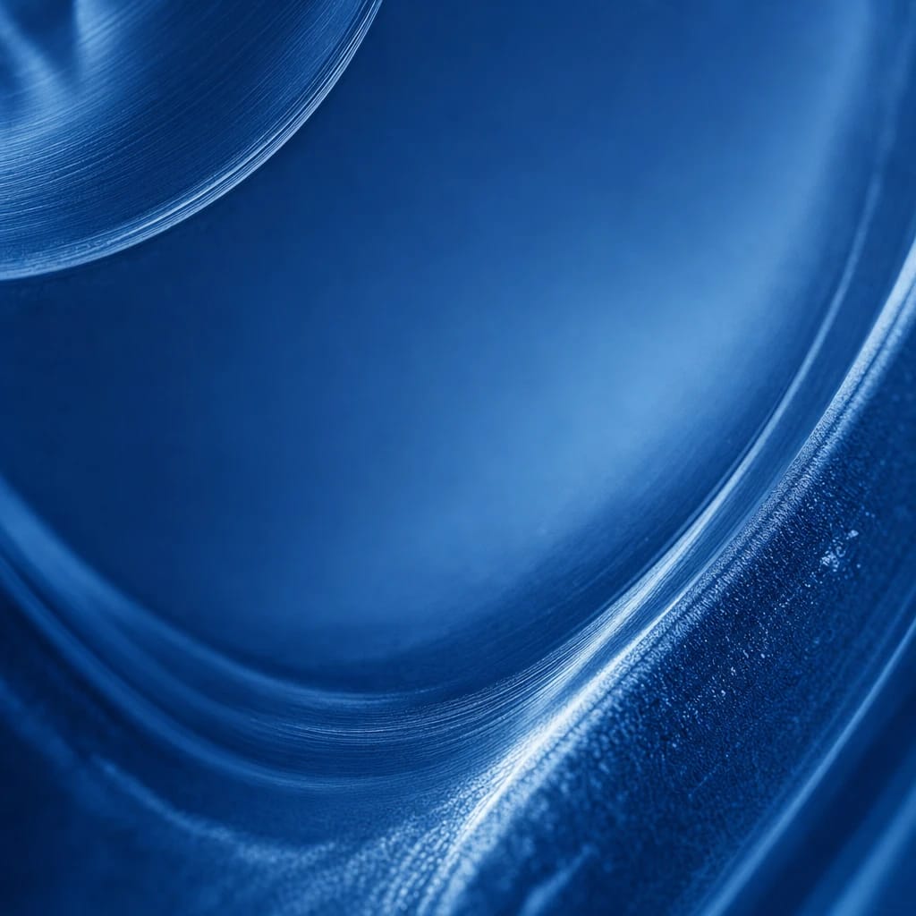 Stylized scene featuring close-up of a microscope lens edge with refractions, rendered in cobalt blue #1E4FA3