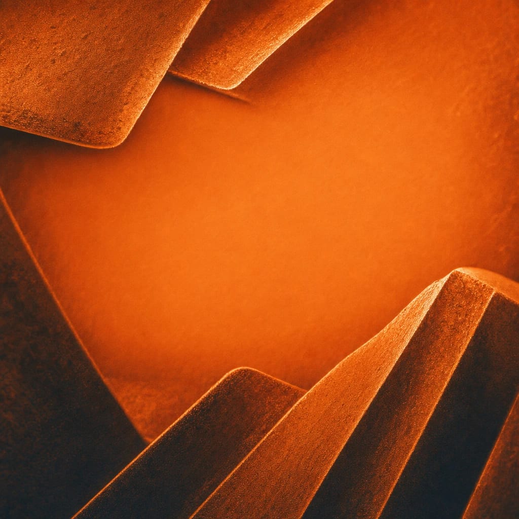Stylized scene featuring vintage brass printing press type blocks, rendered in burnt orange #C94A18